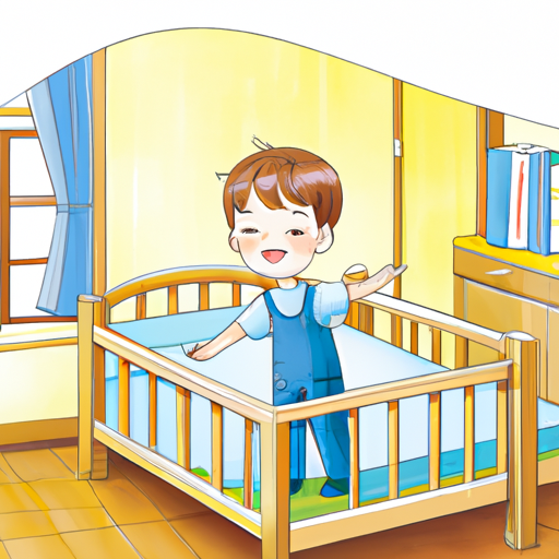 ילד מכוון בשמחה את גובה מיטת נעוריו.