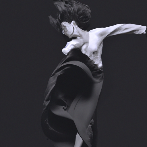 תצלום בשחור-לבן של מרתה גרהם, מחלוצות המחול המודרני, בתנוחת ריקוד דרמטית.